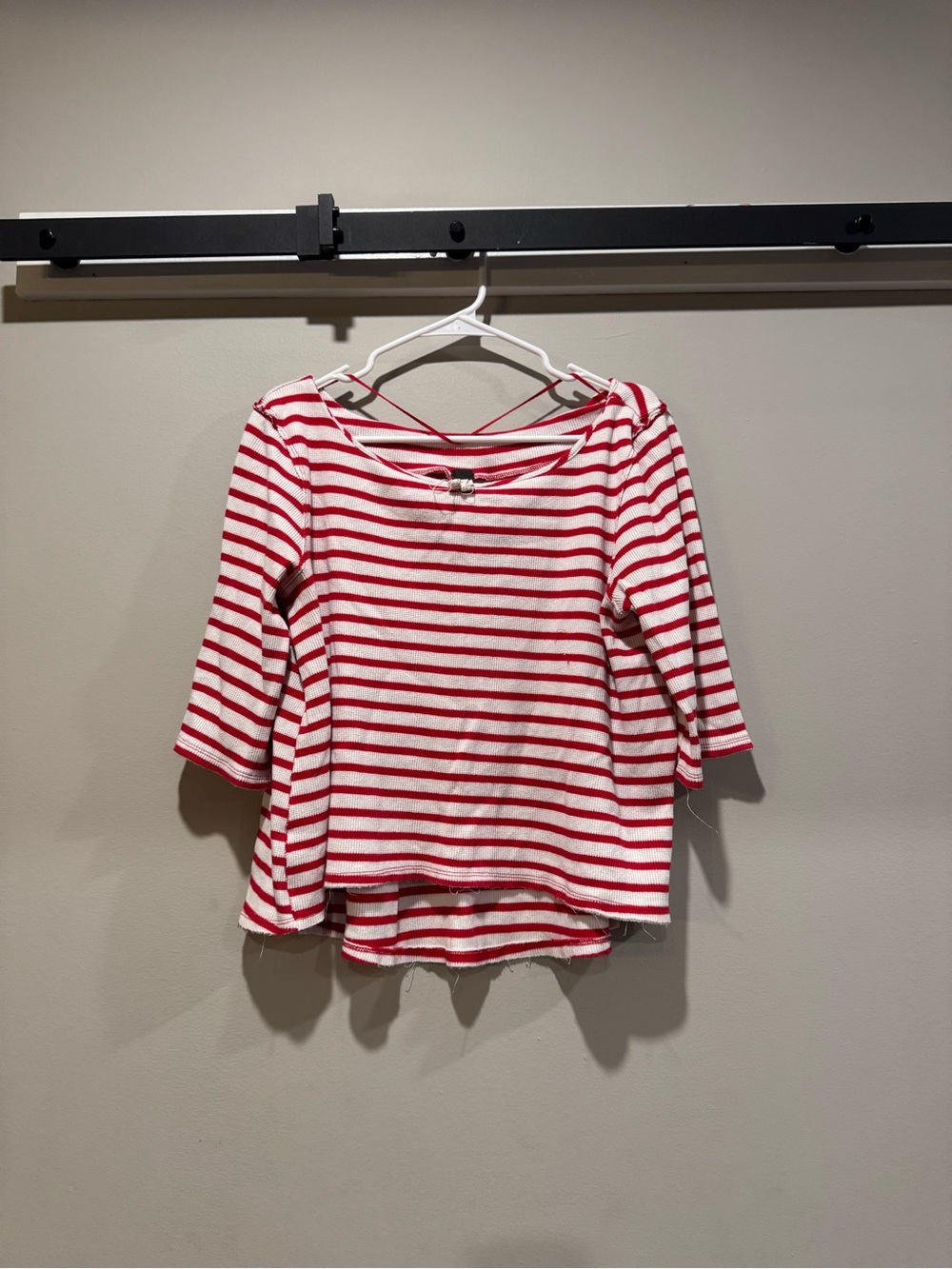 Free People Cannes Top Red & Ivory Striped Tee Size S